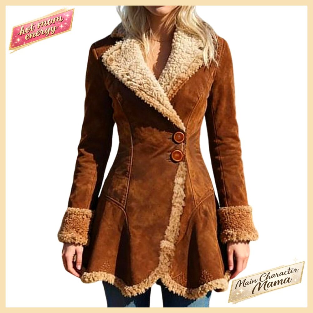 Slim-Fit Faux Leather Sherpa Lined Jacket, Waterproof Winter Coat, Button - Picture 1 of 7